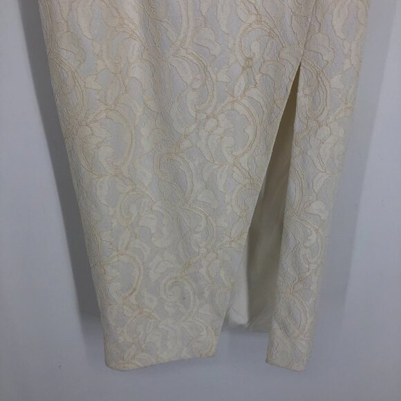 JayGodfrey White Paisley Jacquard Scoop Neck Front Slit Midi Length Dress 0 - Picture 8 of 16